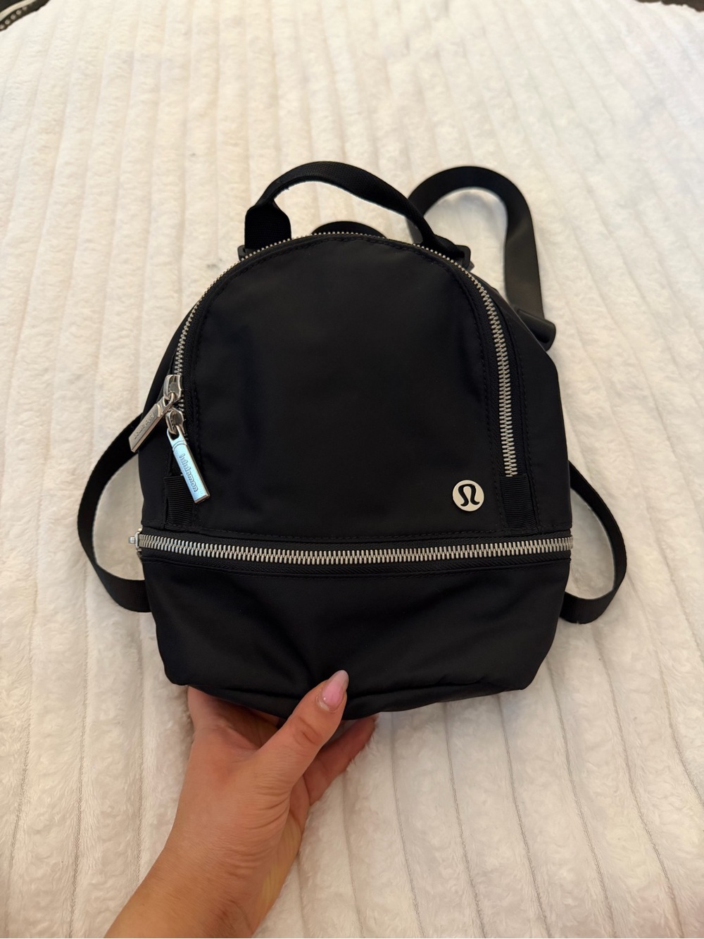lululemon athletica Black Mini Backpack with Silver Zippers